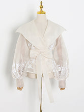 Elegant Lantern sleeve Lace-up Print Shirt